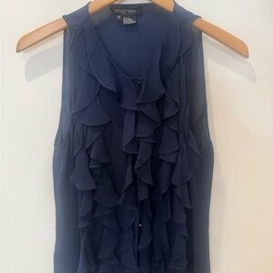 Etcetera Navy/midnight blue ruffle Blouse. 100% silk.

Newly dry cleaned!